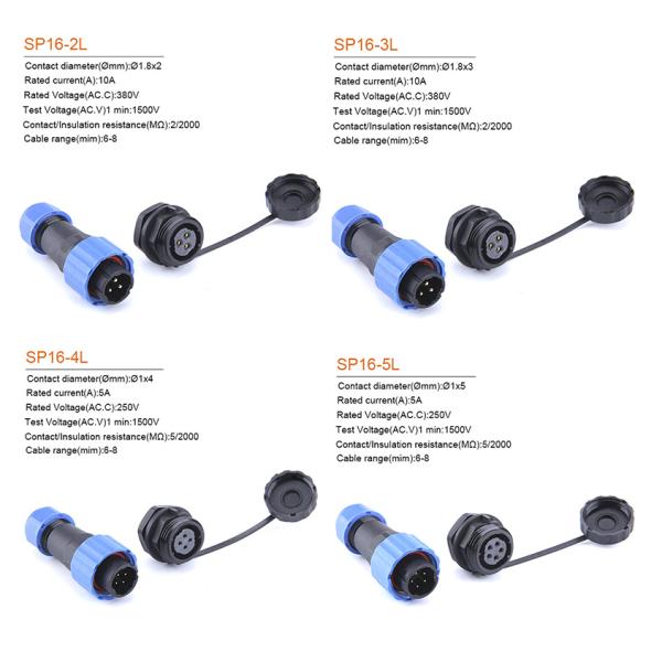 SP16 IP68 Waterproof Cable Connector Plug Socket Male And Female 2 - 9 Pin