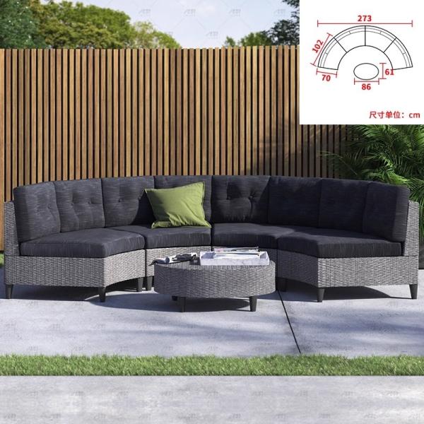 Round Swimming Pool Sofa Unfolded Rattan Sofa Outdoor Black