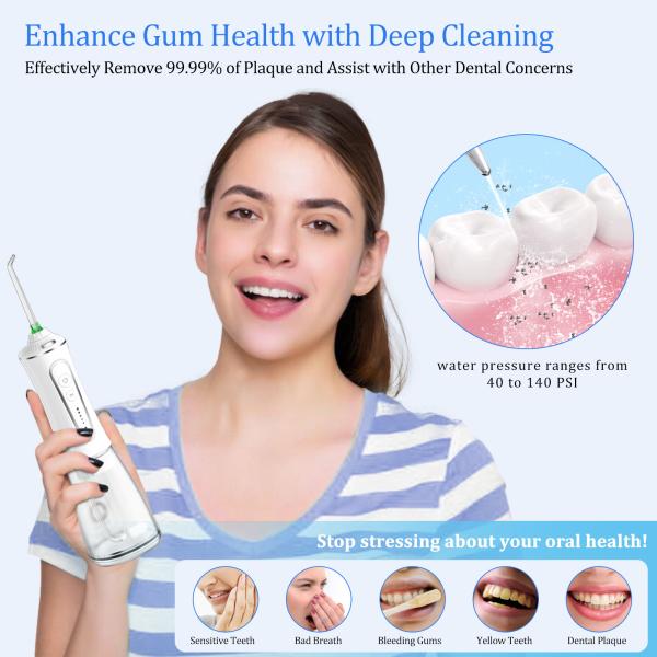 Portable Type Oral Irrigator Care Smart Powerful Detachable Dental Water Flosser for Teeth Water 5 Nozzles Pik 300ml Usb