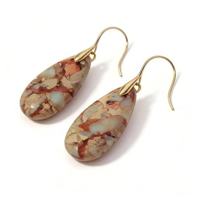 Natural Jasper Stone Earrings Composite Teardrop Drop Earrings Customizable