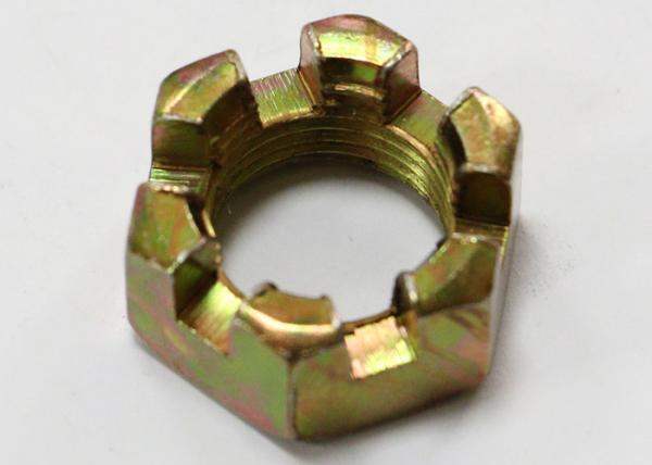 Non Standard Fastener Hexagon Slotted Nut Yellow Zinc Plated For Truck Spare Parts