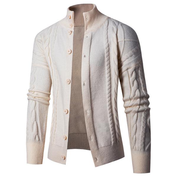 2024 Men's Stand Collar Cardigan Sweater Turtleneck Youth Fastener Decoration Sweater