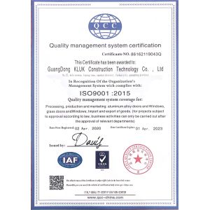 Guangdong KLUK Aluminum Building Technology Co., Ltd Certifications