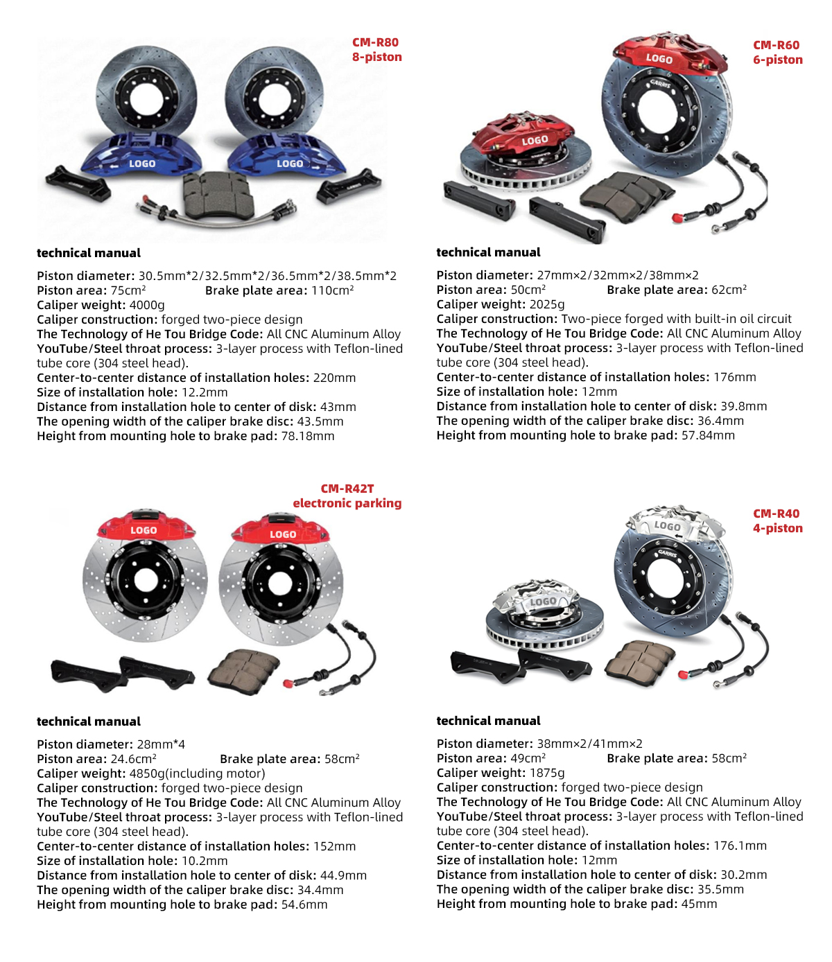 Zpartners High Performance Big Brake Kits Auto Break System 2 4 6 8 Pistons Racing Car Brakes Caliper for BMW Hyundai Benz