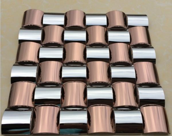Brush Vein Polygon Metallic Mosaic Tiles Sheets In TV Setting Wall