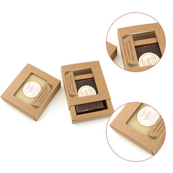 Изготовленная на заказ коробка мыла 300gsm Брауна Kraft бумажная Handmade с прозрачным окном