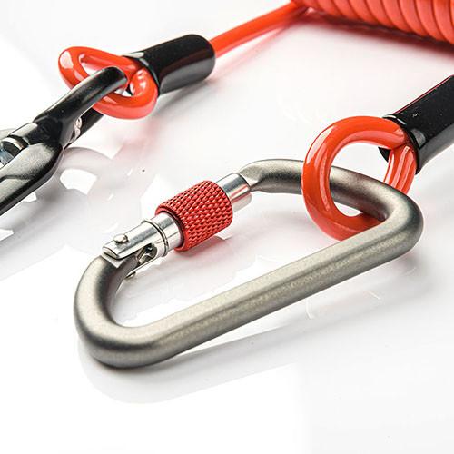 Orange Flexible Coil Tool Lanyard Heavy Duty 2M With Carabiner Hook