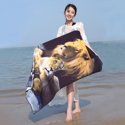 grande feuille Lion Pattern de serviette de plage de Microfiber de la famille 140x70