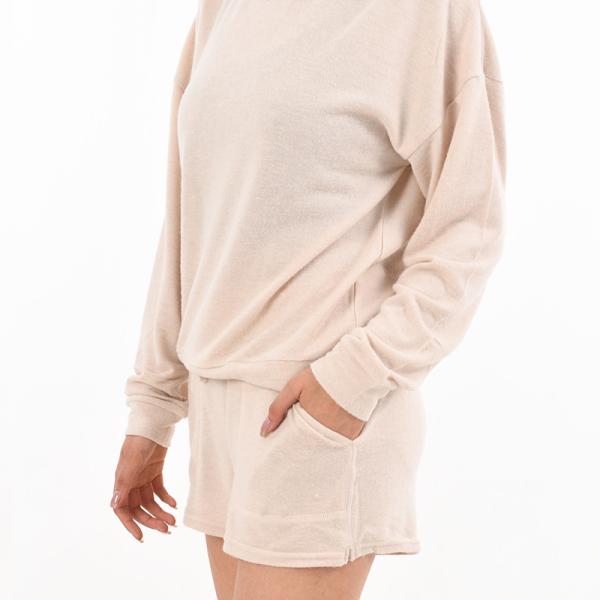 Das mulheres macias amanteigadas dos pijamas camisetas super e short de Crewneck da luva por muito tempo