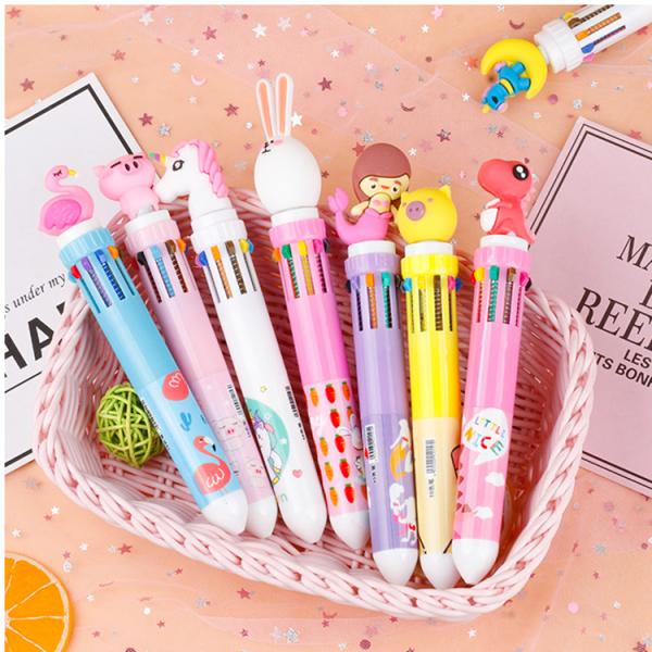 Escola de oficina Tinta roja 6 colores bolígrafo dibujo animado Diseño creativo de mano de cuenta de bolígrafo