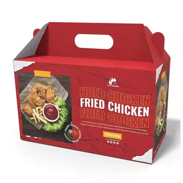 Custom Kraft Paper Fried Chicken Boxes - Eco-Friendly Takeaway Packaging with Handle