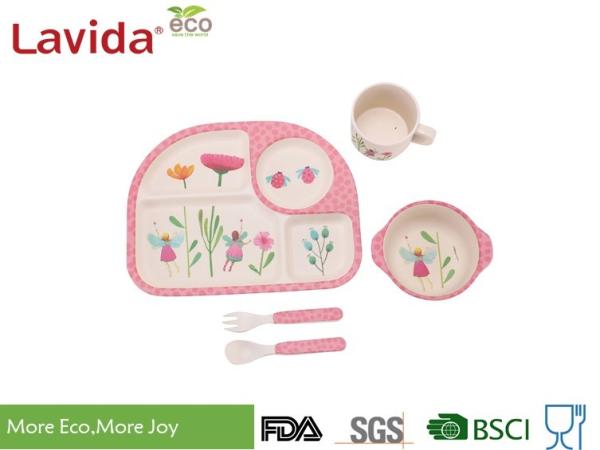 Eco - Friendly Bamboo Childrens Dinner Set , Natrural Bamboo Kids Set For BBQ Picnic
