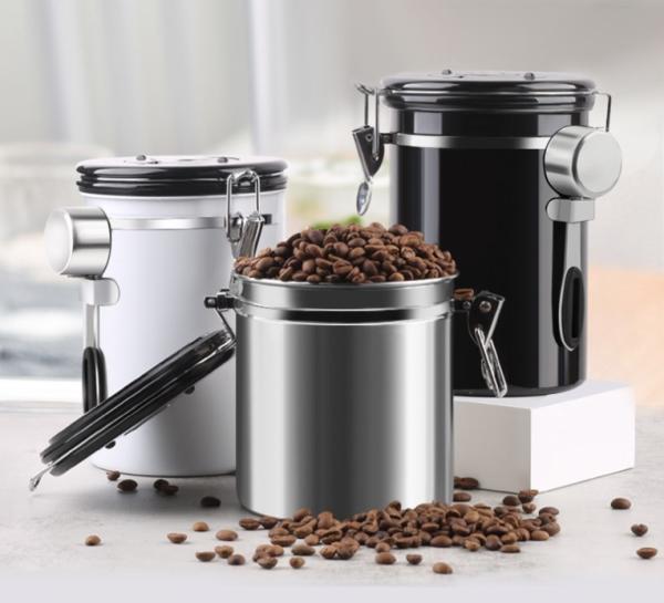 500g Stainless Steel Essential Barista Tools Coffee Airtight Canister With Co2 Valve And Spoon