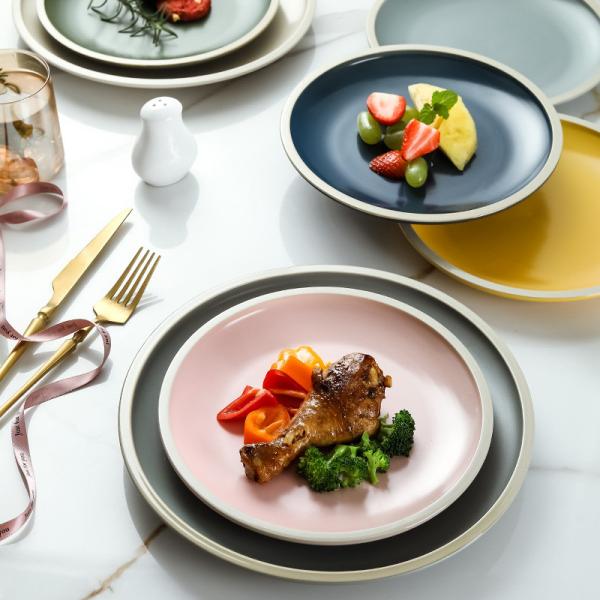 Round Plain Colored Craftsman Porcelain Plates Bubble Tea Juice Smoothie Bars