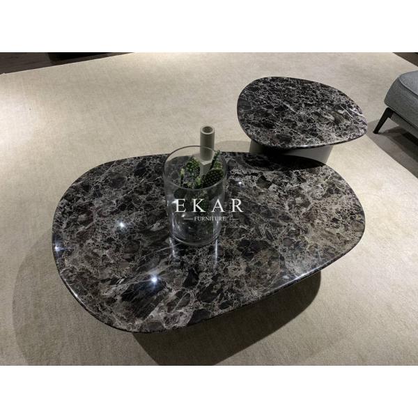 Modern European Style Marble Top Metal Base Coffee Table Set