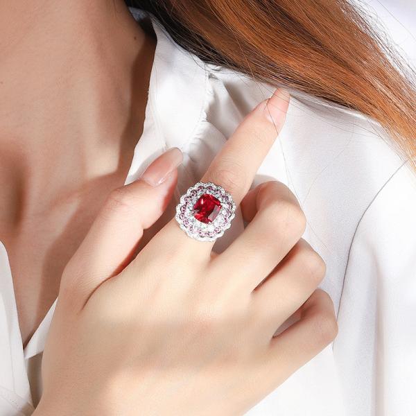 925 Sterling Silver Simulated Gemstone Jewelry Created Emerald Ruby Sapphire Ring For Wedding Engagement