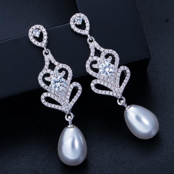 Special Geometrical Silver Color Pearl Earrings Brinco High-Grade CZ Zircon Pearl Earring For Women