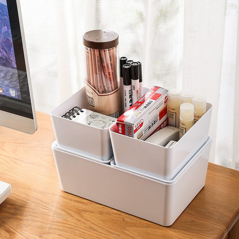 OEM Japanese-inspired Simple Storage Box Plastic Cover Desktop Student Dormitory Bathroom Kitchen Organizer