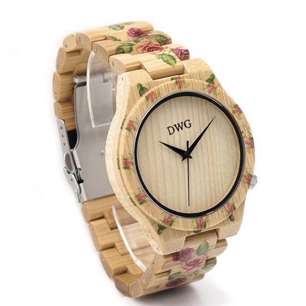 Lightweight Bamboo Wrist Watch Handmade Round Case Shape For Thanksgiving  Day