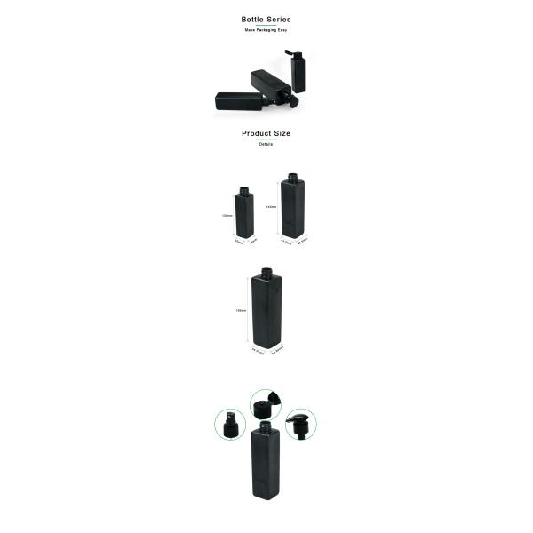 120ml 240ml PET Cosmetic Bottle Black Square Plastic 4oz 6oz
