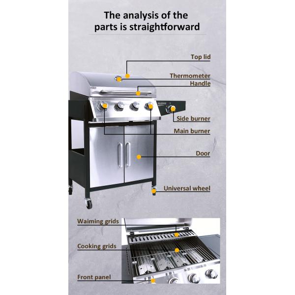 Грилл на бутаневом газе для приготовления пищи на открытом воздухе с 41 горелкой и конструкцией из нержавеющей стали