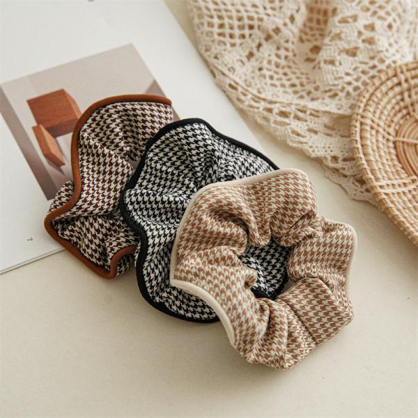 Autumn winter claved fabric houndstooth bird lattice hair band headdress Japanese Korean women's headtie rope