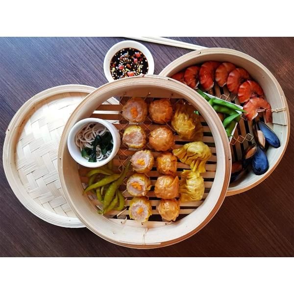 3 10 avancent le panier petit à petit en bambou de vapeur de 2 rangées pour la boulette