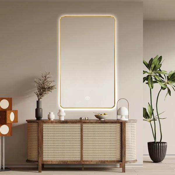 Smart LED Backlit Vanity Mirror With 45° Slanted Aluminum Frame / Touchless Hand Sensor Switch