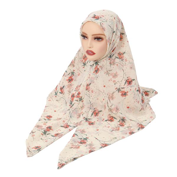 WEIWEI Custom Fashion Small Floral 115 Square Lightweight Muslim Turban Shawl Summer Pearl Chiffon Printed Scarf Hijab