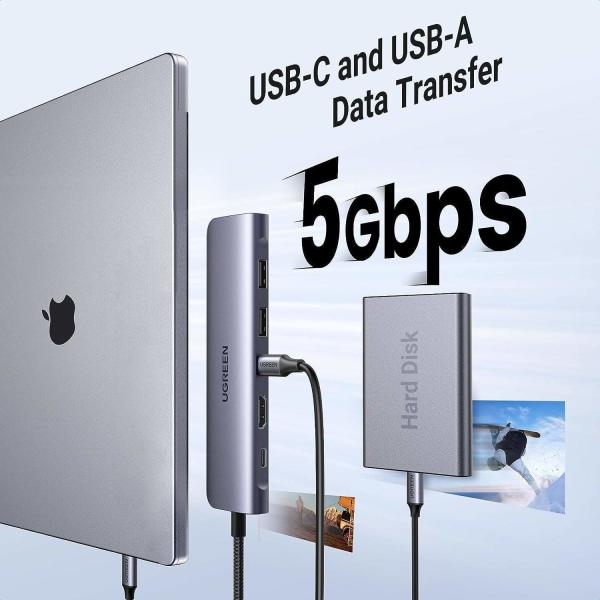 1071 USB C Hub for Laptop 7 in 1 USB C Dongle 4K-HDMI , 100W PD Charging, USB-C & 2 USB-A 5Gbps Data Ports, SD/TF