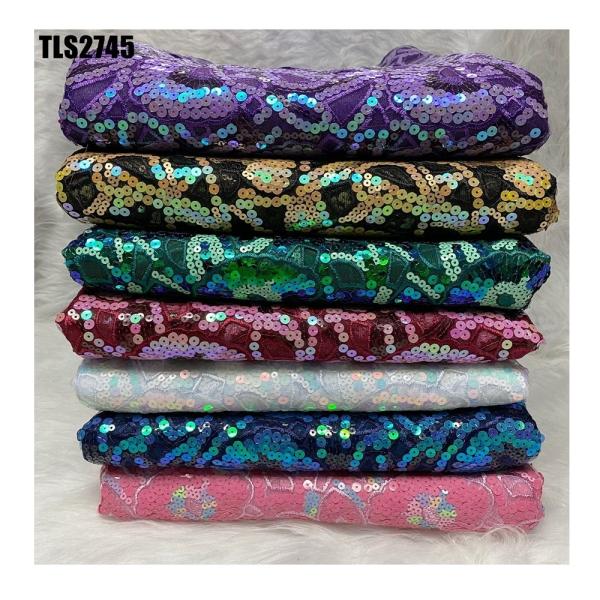 Fancy Sequin Embroidery Mesh French African Lace Fabric for Formal Dress Abaya Dubai