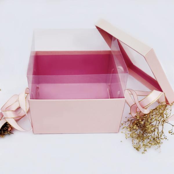Embossing Woodfree Cardboard Flower Cake Box With Bow Ribbon