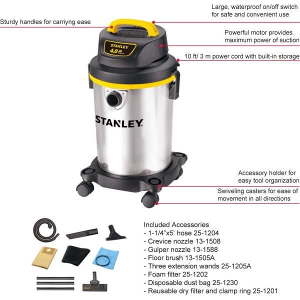 Automatic Stanley Wet Dry Vacuum Cleaner 4 Gallon 15L Stainless Steel Material
