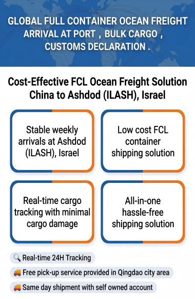 Cost-Effective FCL Ocean Freight with 24/7 Multilingual Support and 30-45 Days Timeliness to Ashdod