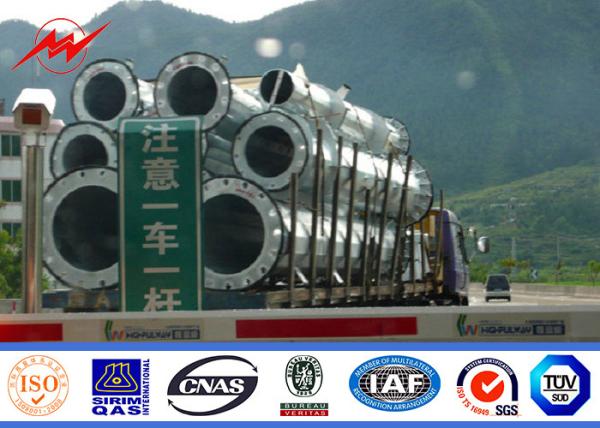 Round 4mm Steel Plate Thickness Galvanized Steel Pole 15m Height Straight Two Sections