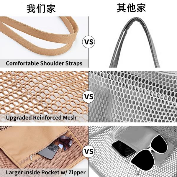 Reusable Mesh Beach Bag Custom Large Capacity Shoulder Bag for Women's Outdoor Travel