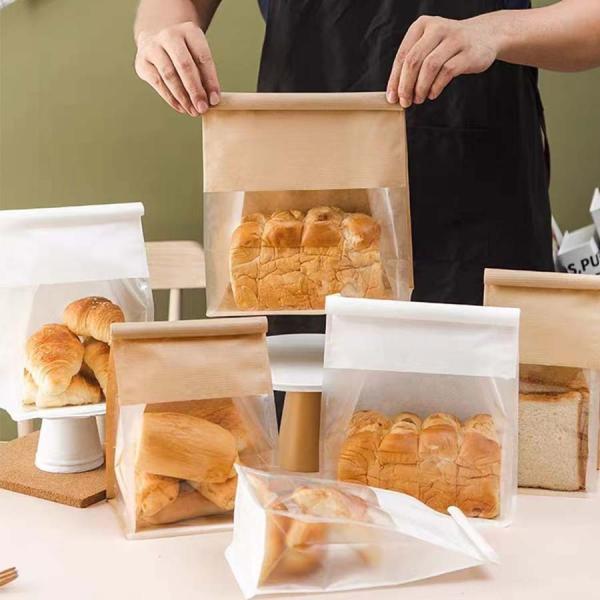 Clear Window Moisture Kraft Paper Bread Bags Resistant For Toast Croissants Cookies Mochi