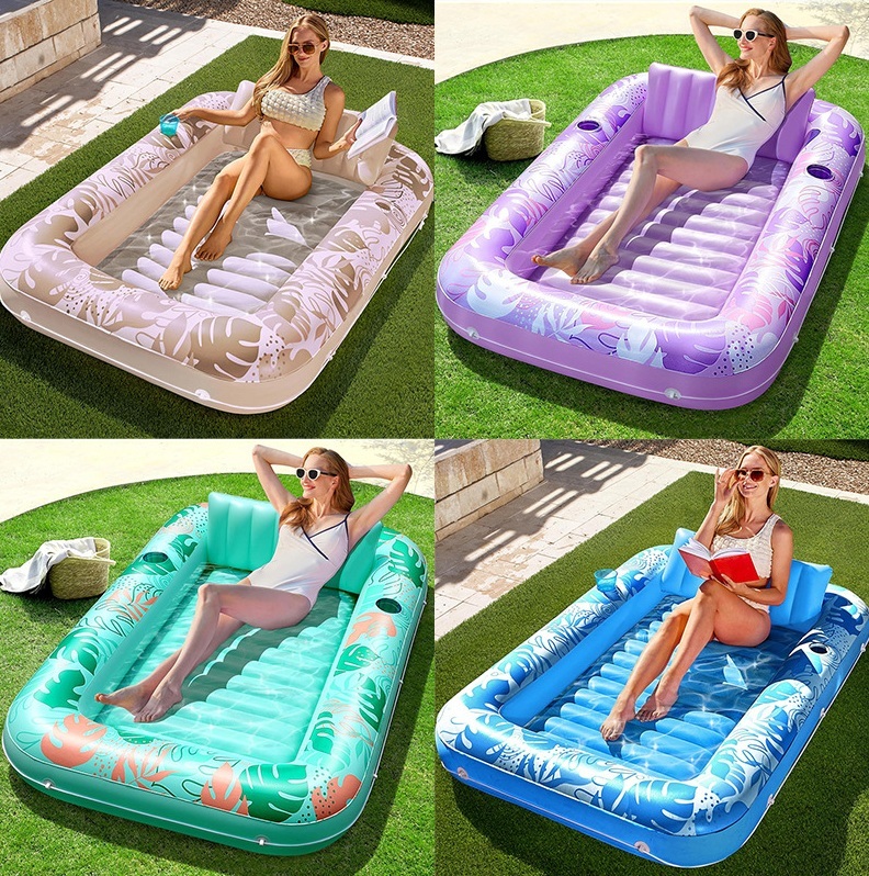 PVC Inflatable Floating Bed ,water Floating Bed with Backrest, Swimming Pool and Beach Dual Use Inflatable Floating Mattress Bed
