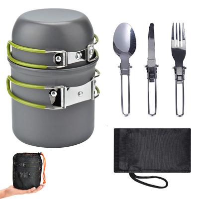 Outdoor Amenities Outdoor pot set for 1-2 people Portable camping cookware with cutlery