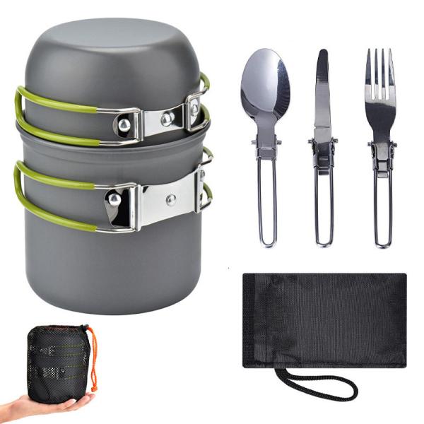 Outdoor Amenities Outdoor pot set for 1-2 people Portable camping cookware with cutlery
