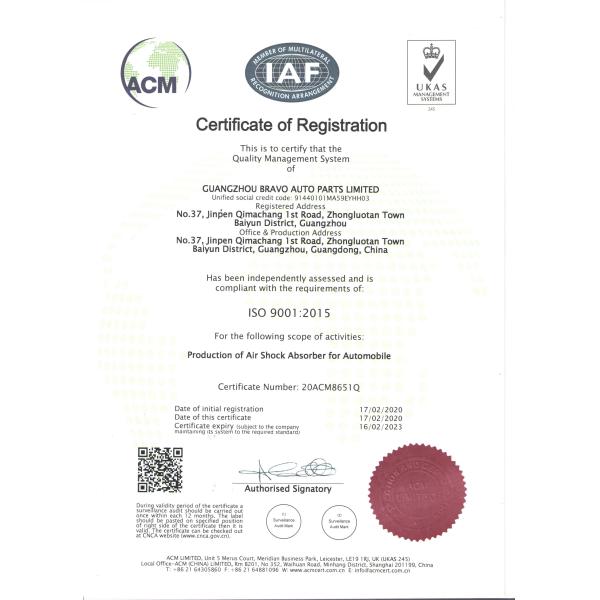 Guangzhou Bravo Auto Parts Limited Certifications