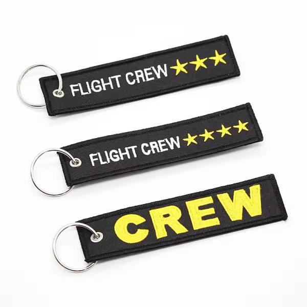 Factory Custom Fabric Embroidery Keyring Luggage Tag Keychain Key Tags