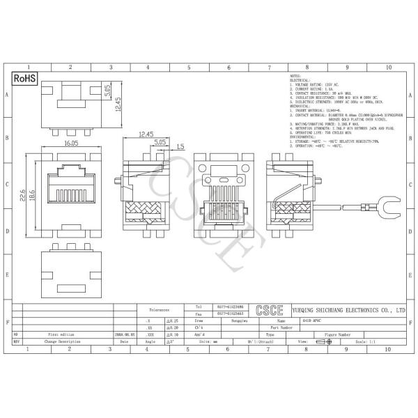 641D 8P8C Female Telephone Connector Adapter RJ11 Telephone Jack