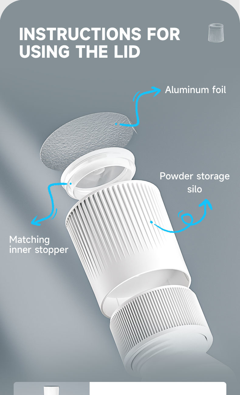K2 Press on Water Powder Separation Cap PE Twist Top Powder Bottle Lid for Solid Drink & Energy Supplement