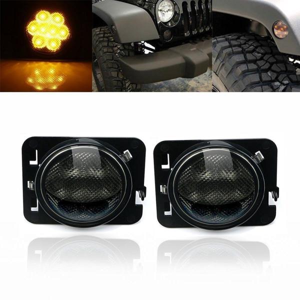 IP 68 Jeep Wrangler Headlights , 2x Smoked LED Front Fender Flare Turn Signal Side Marker Light