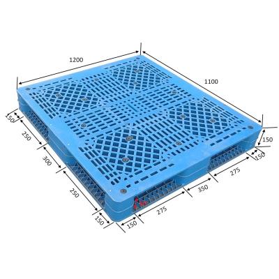 Páletes plásticas desproporcionados do HDPE dobro dos lados 1200x1100mm azul