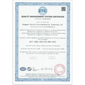DONGGUAN YAZREID ELECTROMECHANICAL TECHNOLOGY LTD Certifications