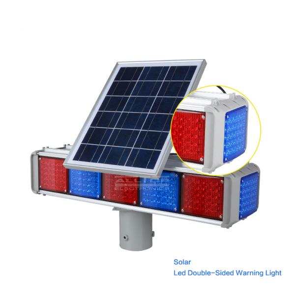 Solar LED warning light | outdoor construction light | signal strobe light red and blue four lights | double-sided road