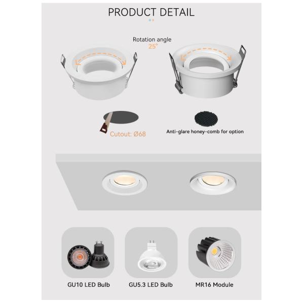 Tilted LED MR16 Downlight Frame Sustainable Led Recessed Light Housing