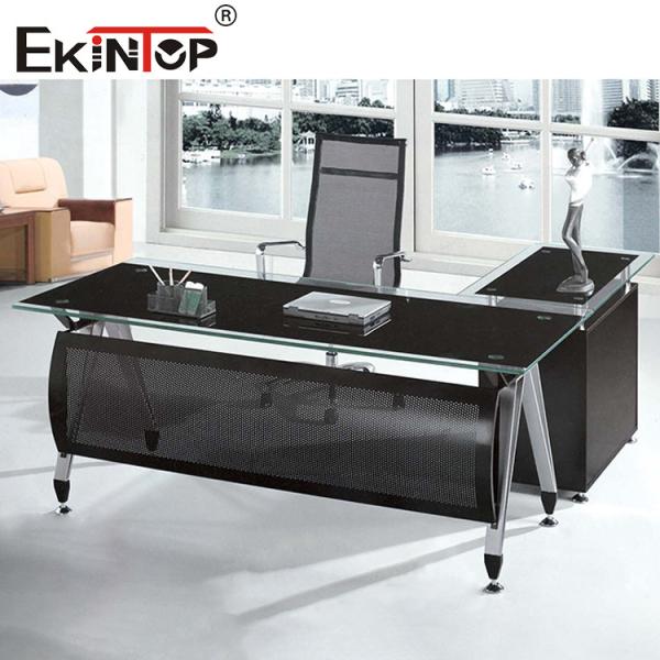 Черный офисный стеклянный стол с ящиками Металлические ноги для домашнего и делового использования